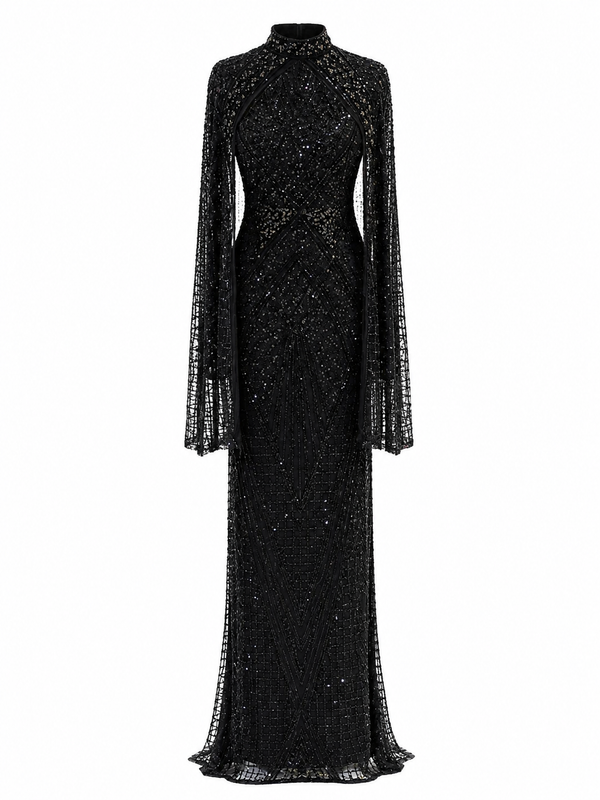 Couture Selenite Modest Evening Dress - Black
