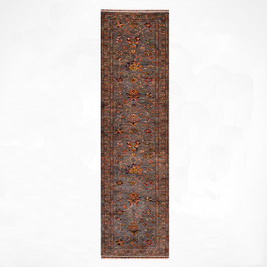Sultani Binbirgece Yolluk Orjinal El Dokuması Gri Kök Boya Yün Halı 0.84x386 3.24 Metrekare - 3x12 ft