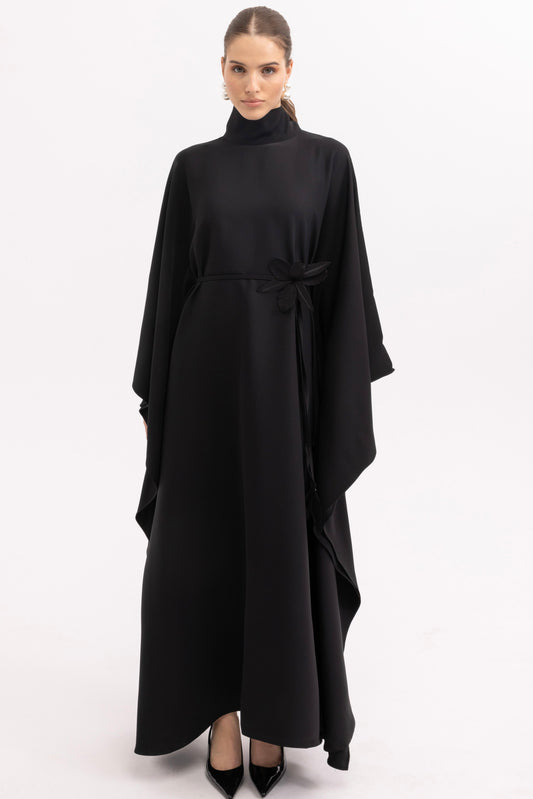 Limited Edition Black Handmade Kaftan Dress with Floral Details