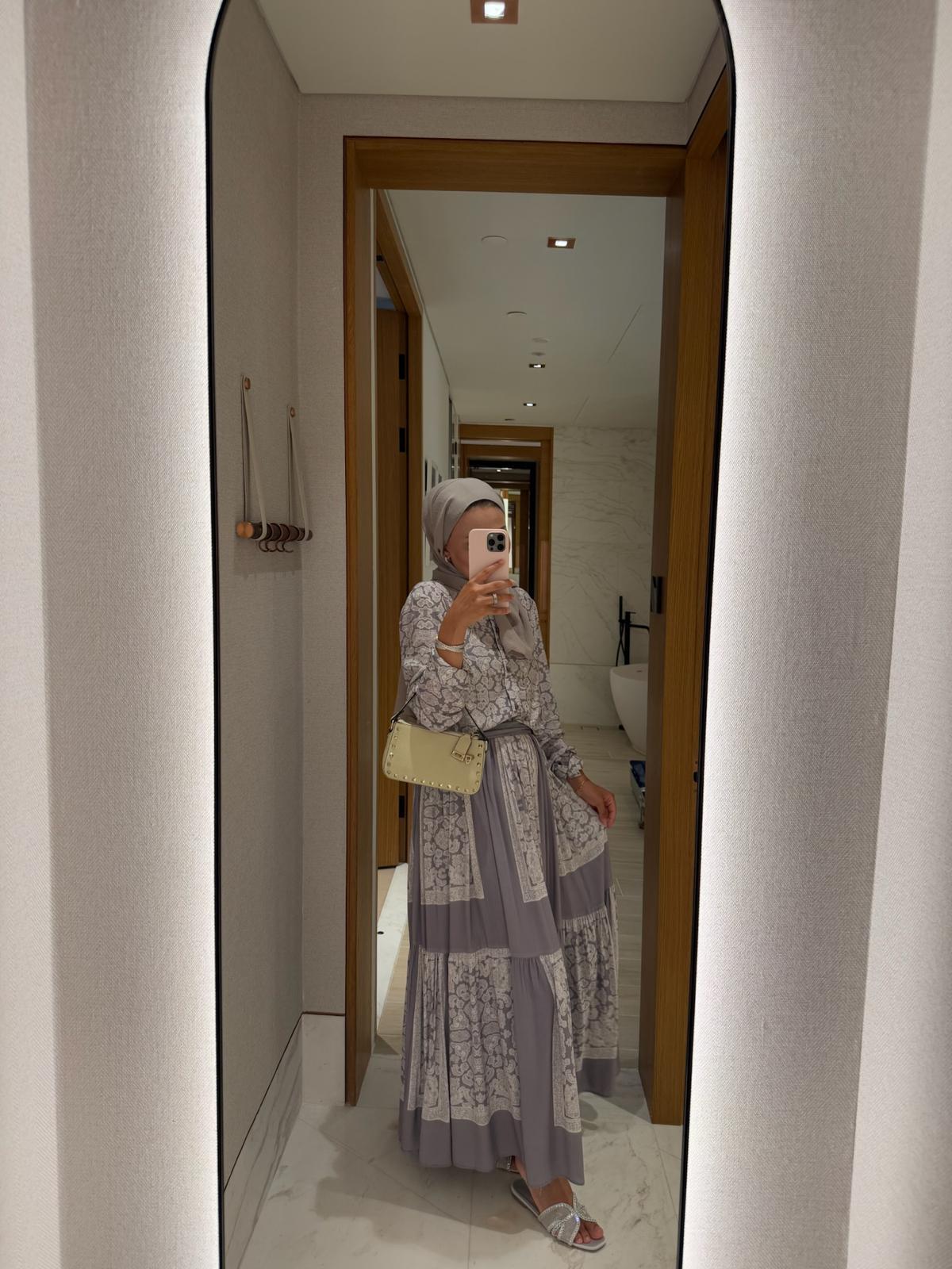 Lightweight Ethnic Shirt and Skirt Co-Ord in Gray