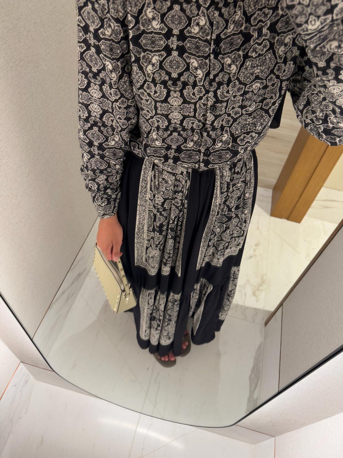 Lightweight Ethnic Shirt and Skirt Co-Ord in Black