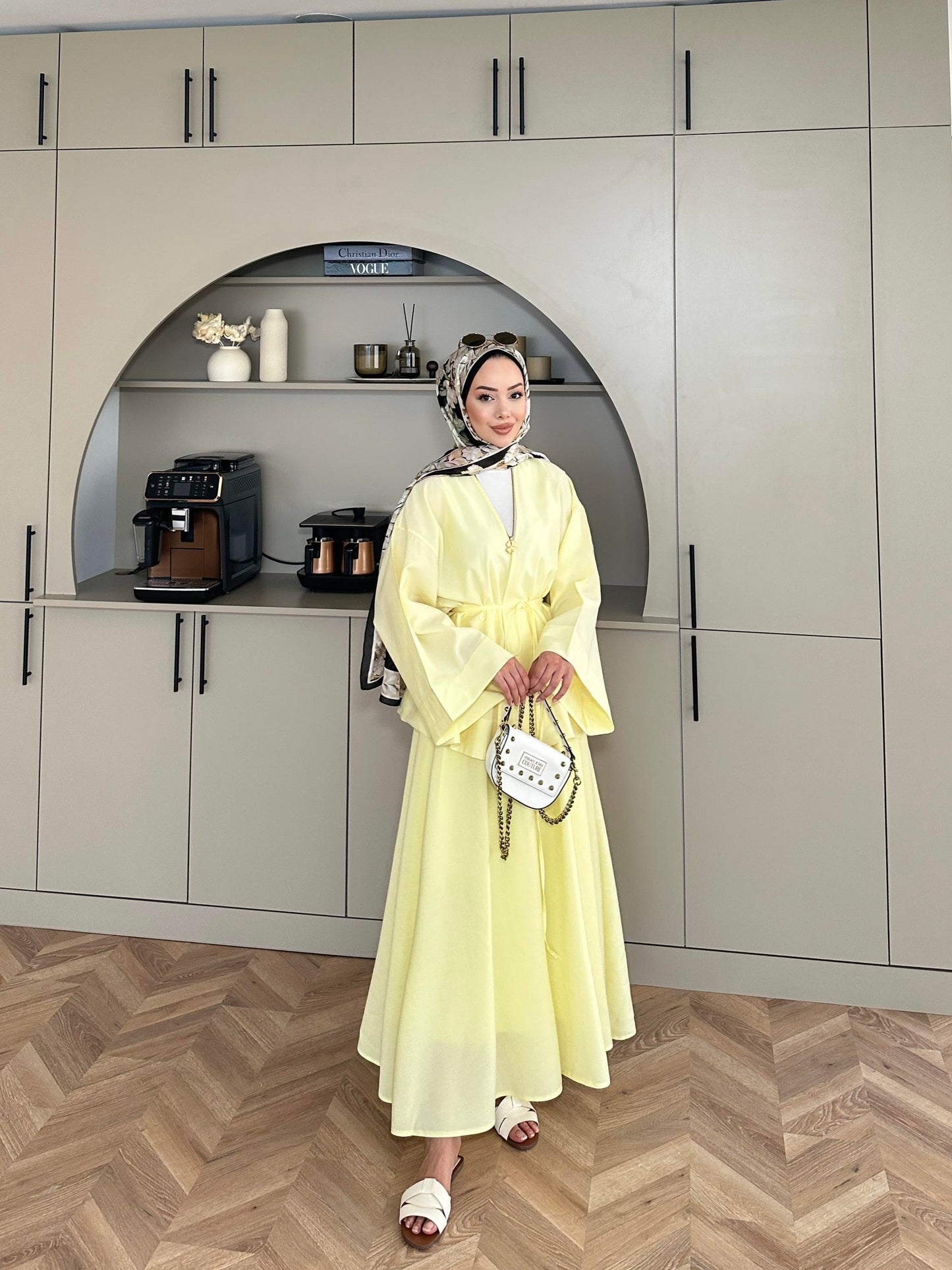 Yellow Modal Kimono and Skirt Set