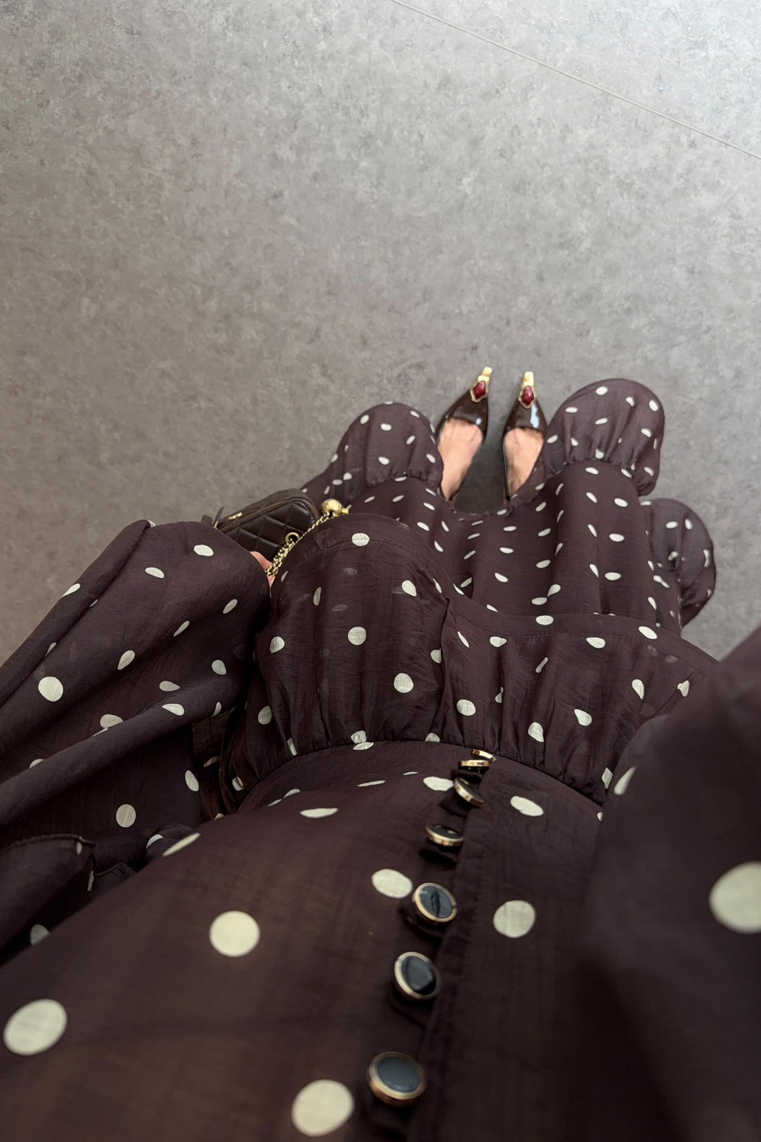 Dark Brown Polka Dot Shirt and Skirt Se