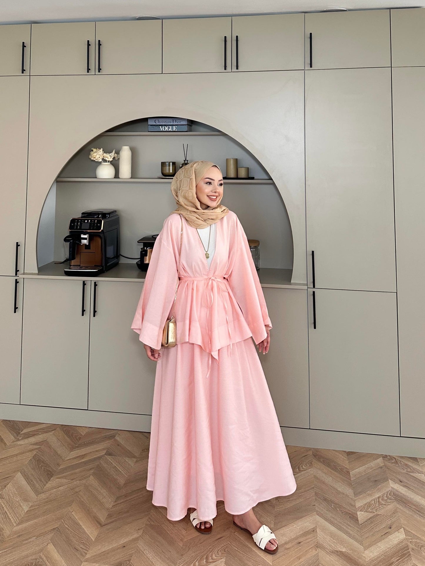 Pink Modal Kimono and Skirt Set