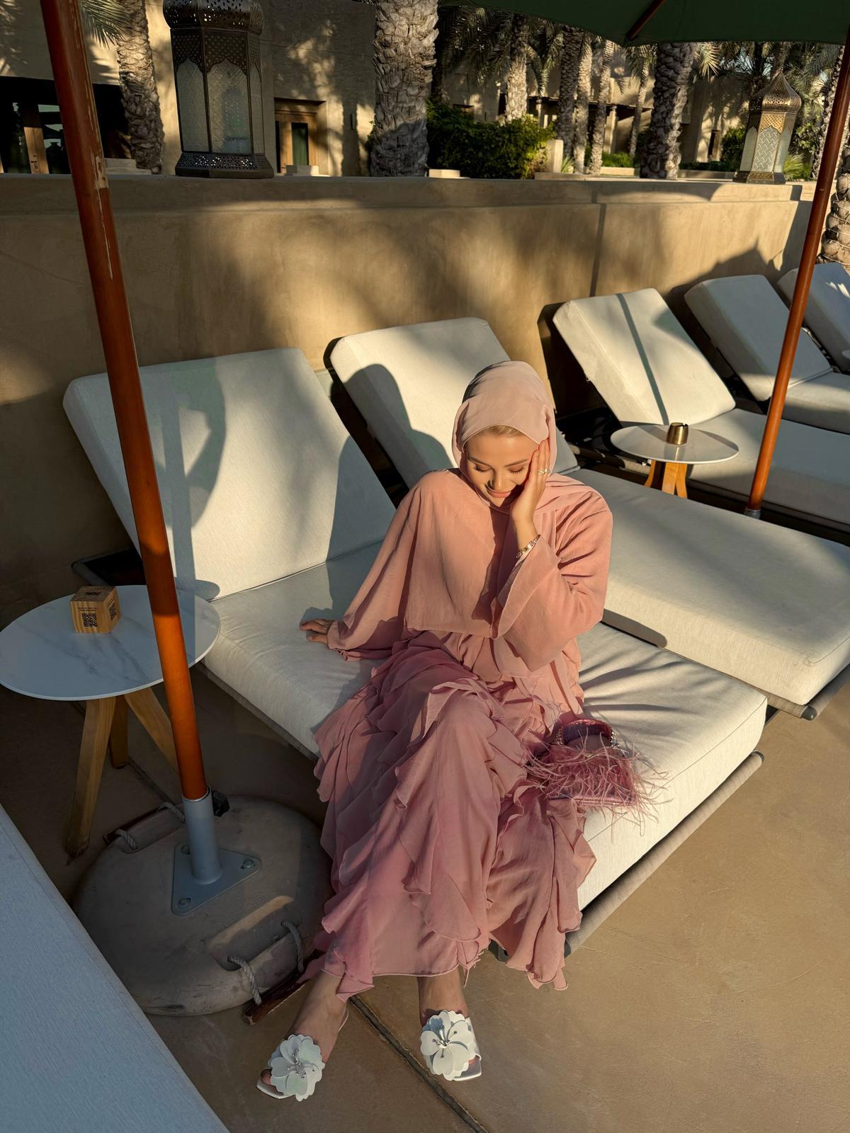 Poudre Pink Ruffle-Detail Chiffon Blouse and Skirt Set