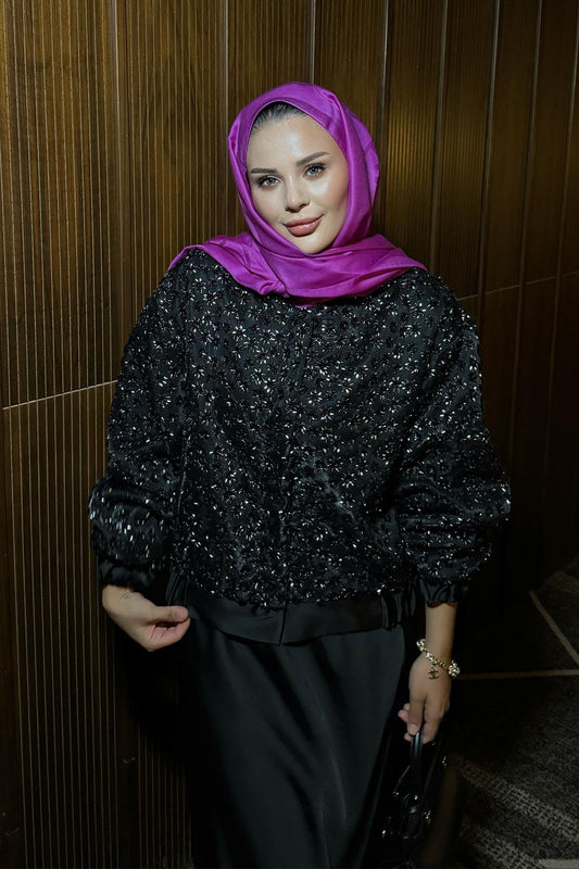 Black Satin Jacket with Sequins