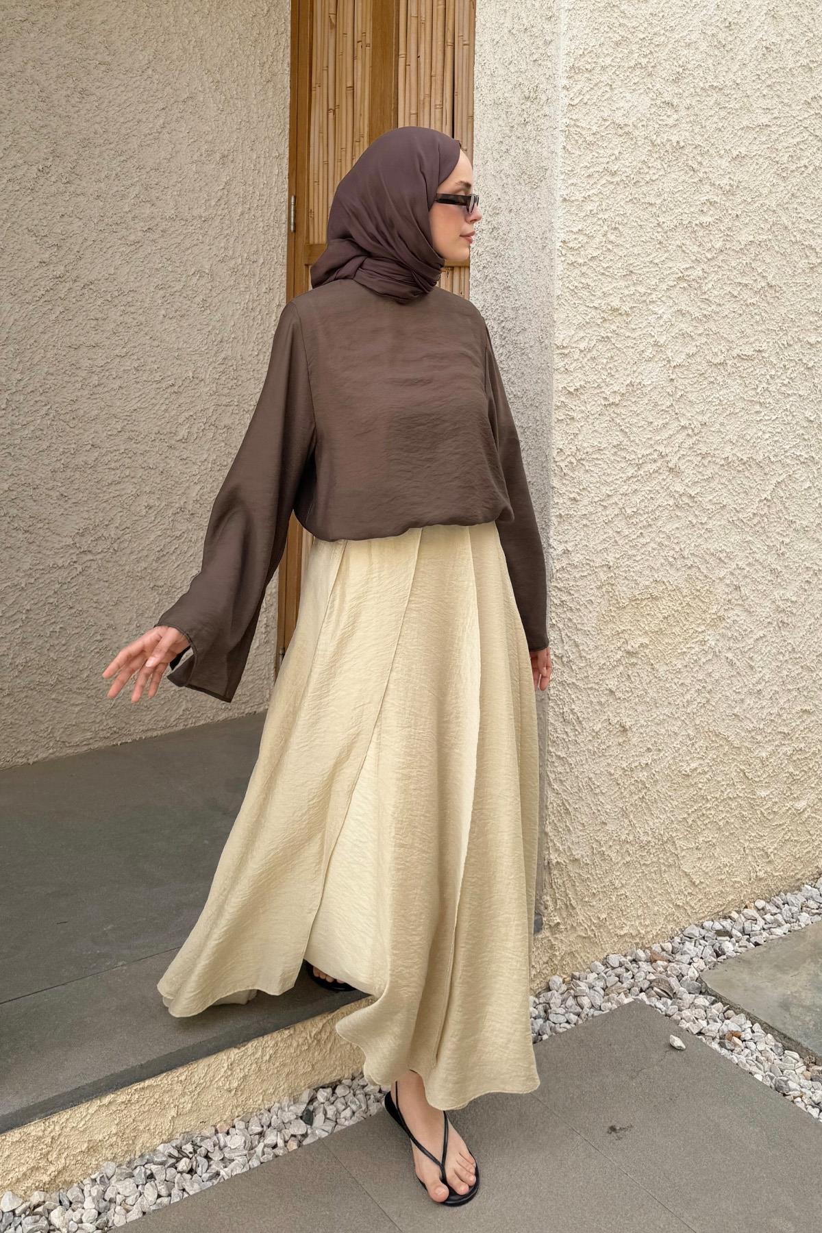 Asymmetric Detail Midi Skirt in Butter