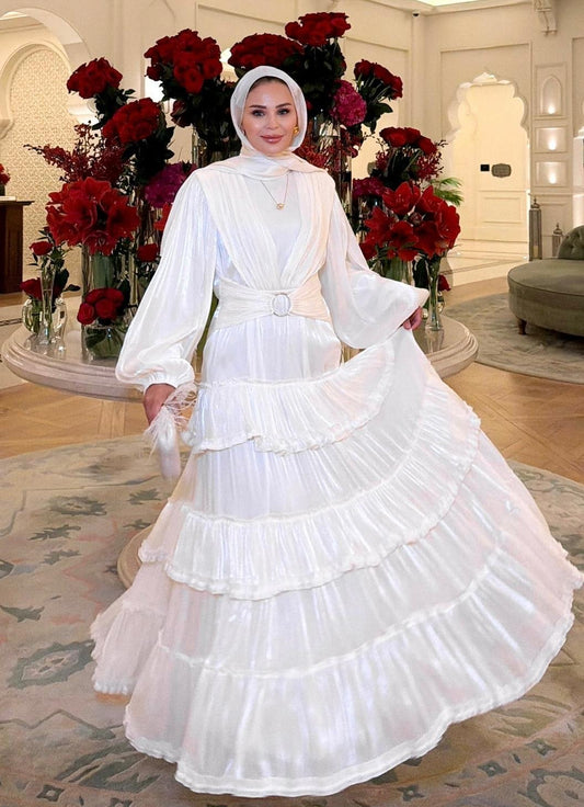 Firuza Shimmer Chiffon Maxi Dress – Off White