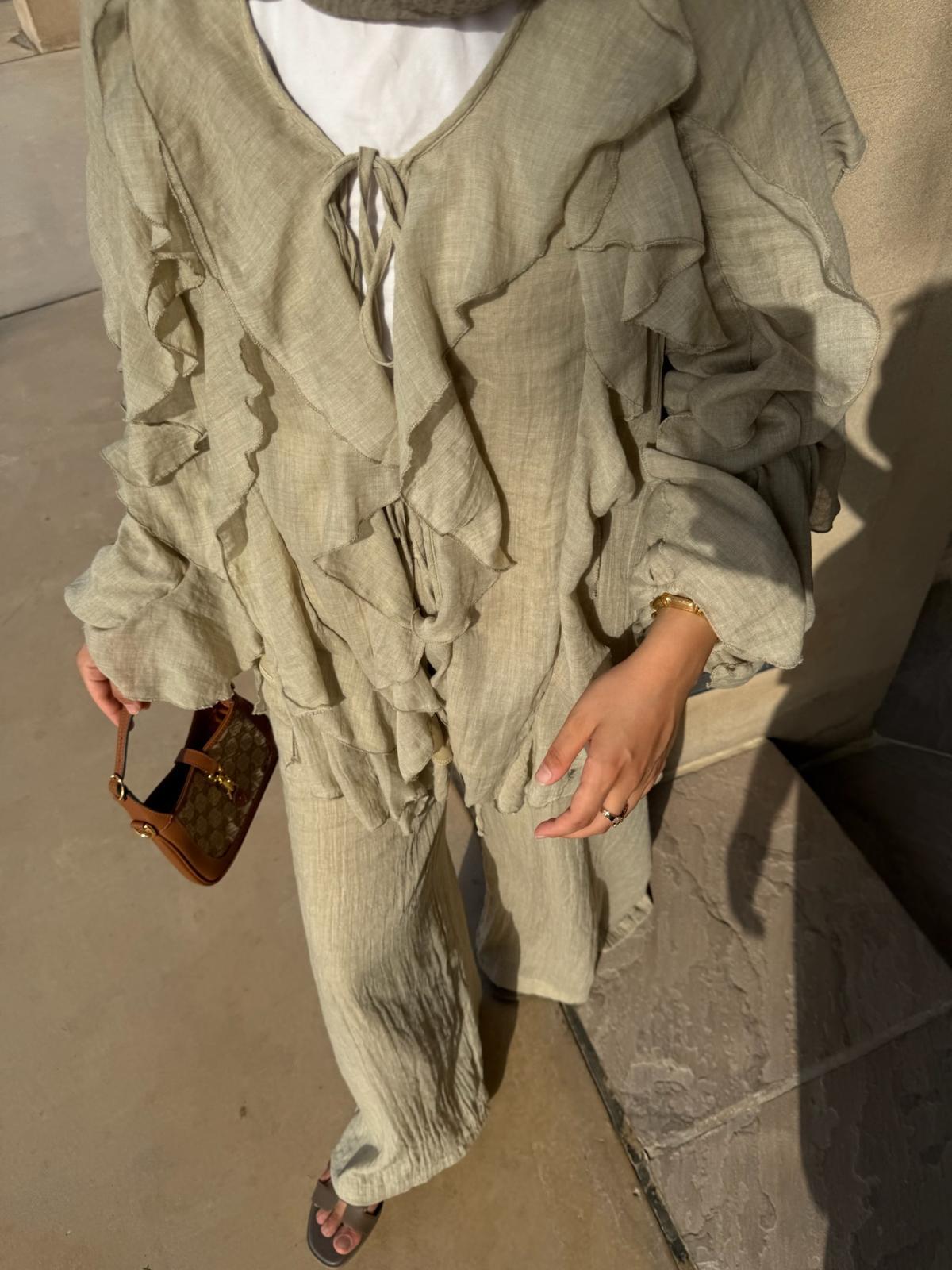 Kimono Style Top with Pants in Pistachio