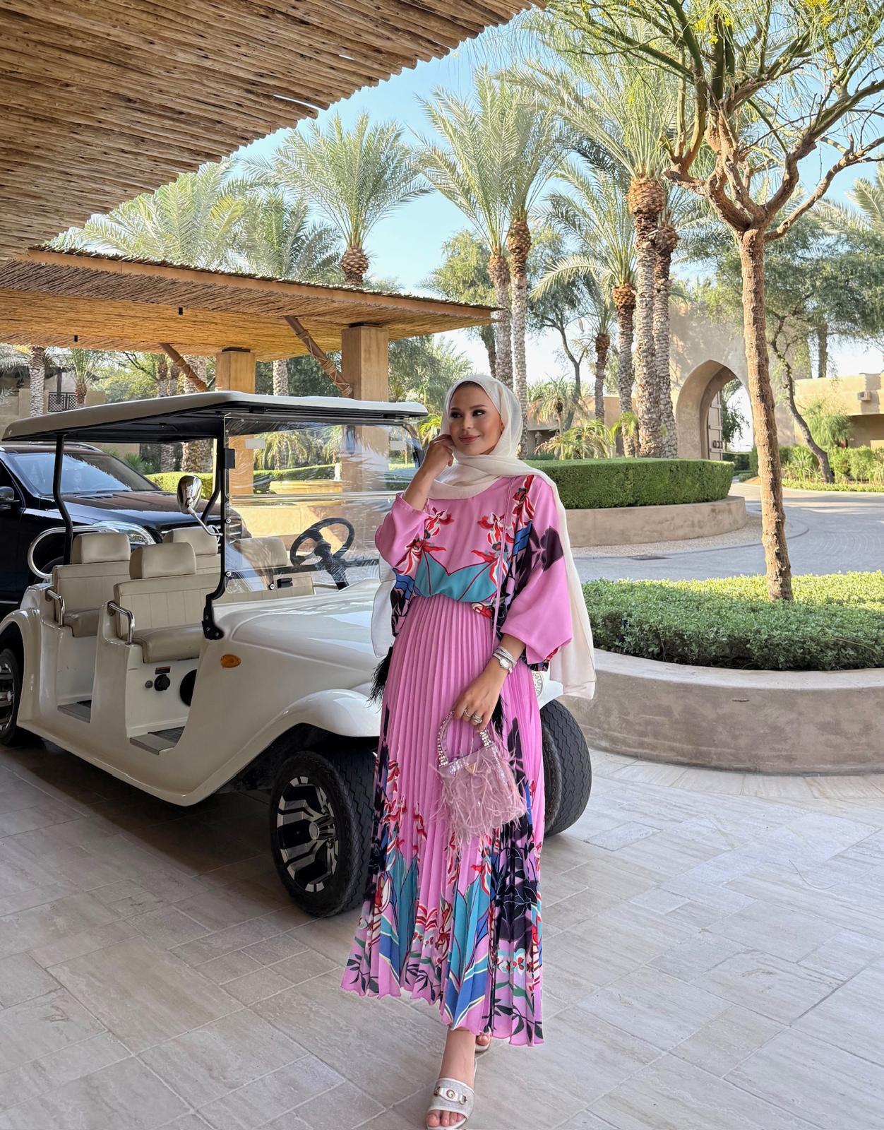 Floral Pink Pleated Set