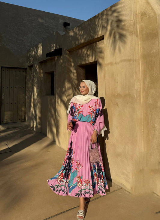 Floral Pink Pleated Set