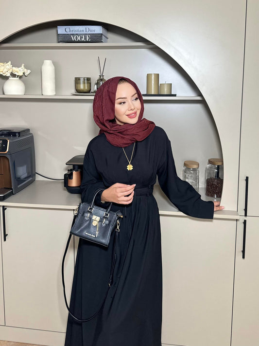 Fitted Waist Maxi Dress in Modal Fabric- Black
