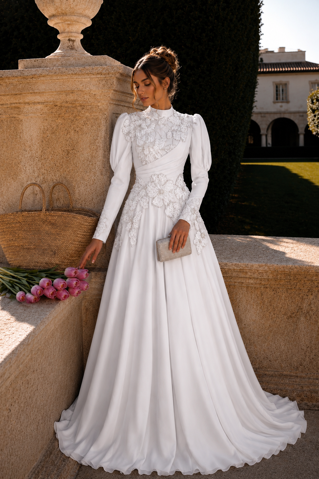 Floral Embellished Modest Evening Dress |