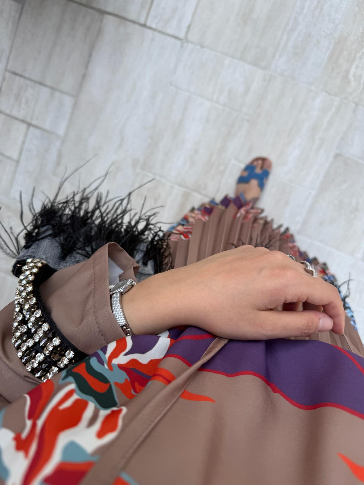 Floral Brown Pleated Set