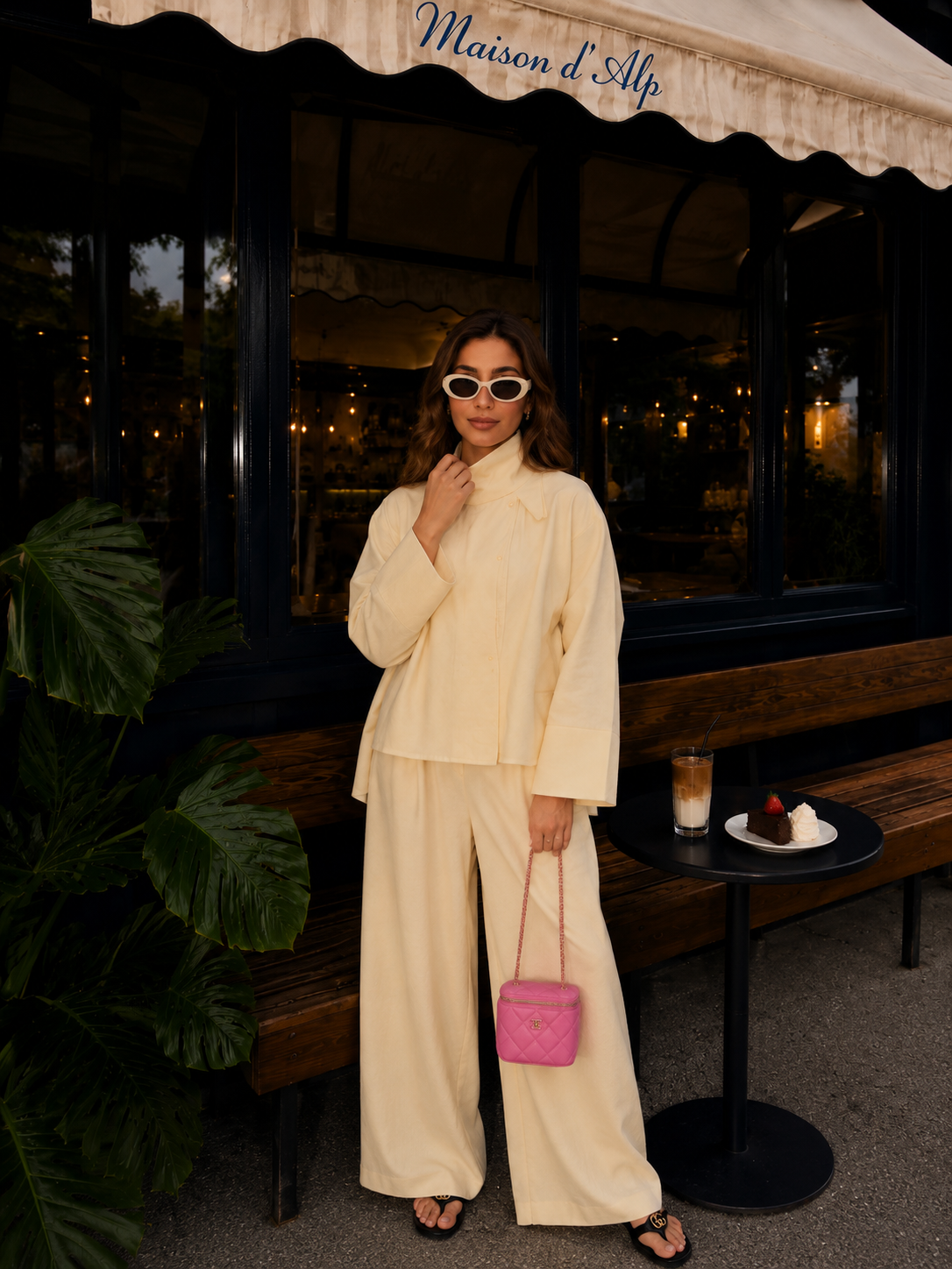 Yellow 100% Cotton Mock-Neck Shirt & Wide-Leg Pants Co-ord Set