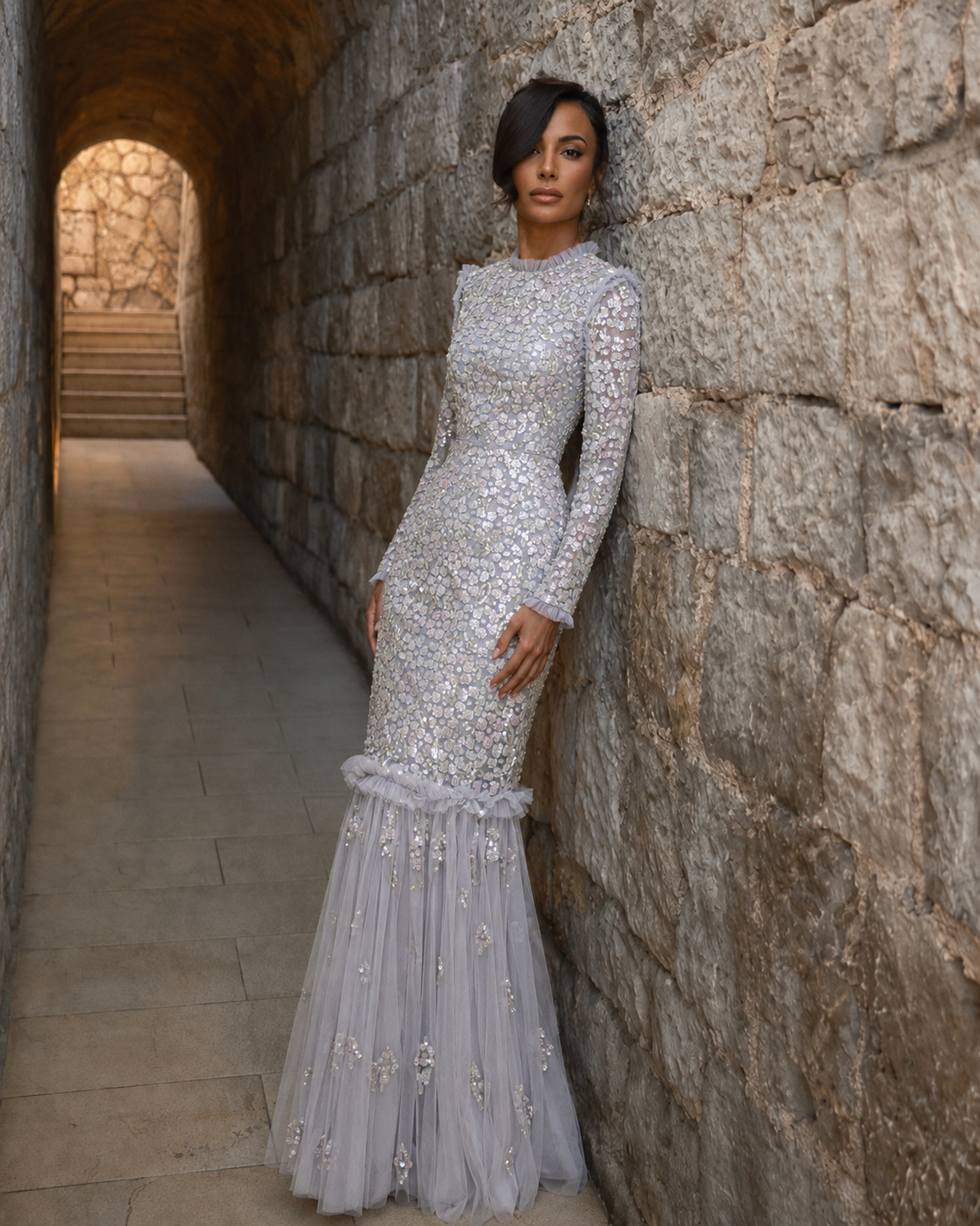 Couture Lilly Evening Dress - Gray