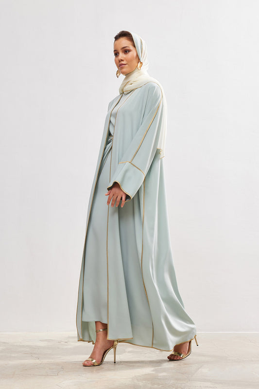 Gold Lined Mint Abaya and Dress Set