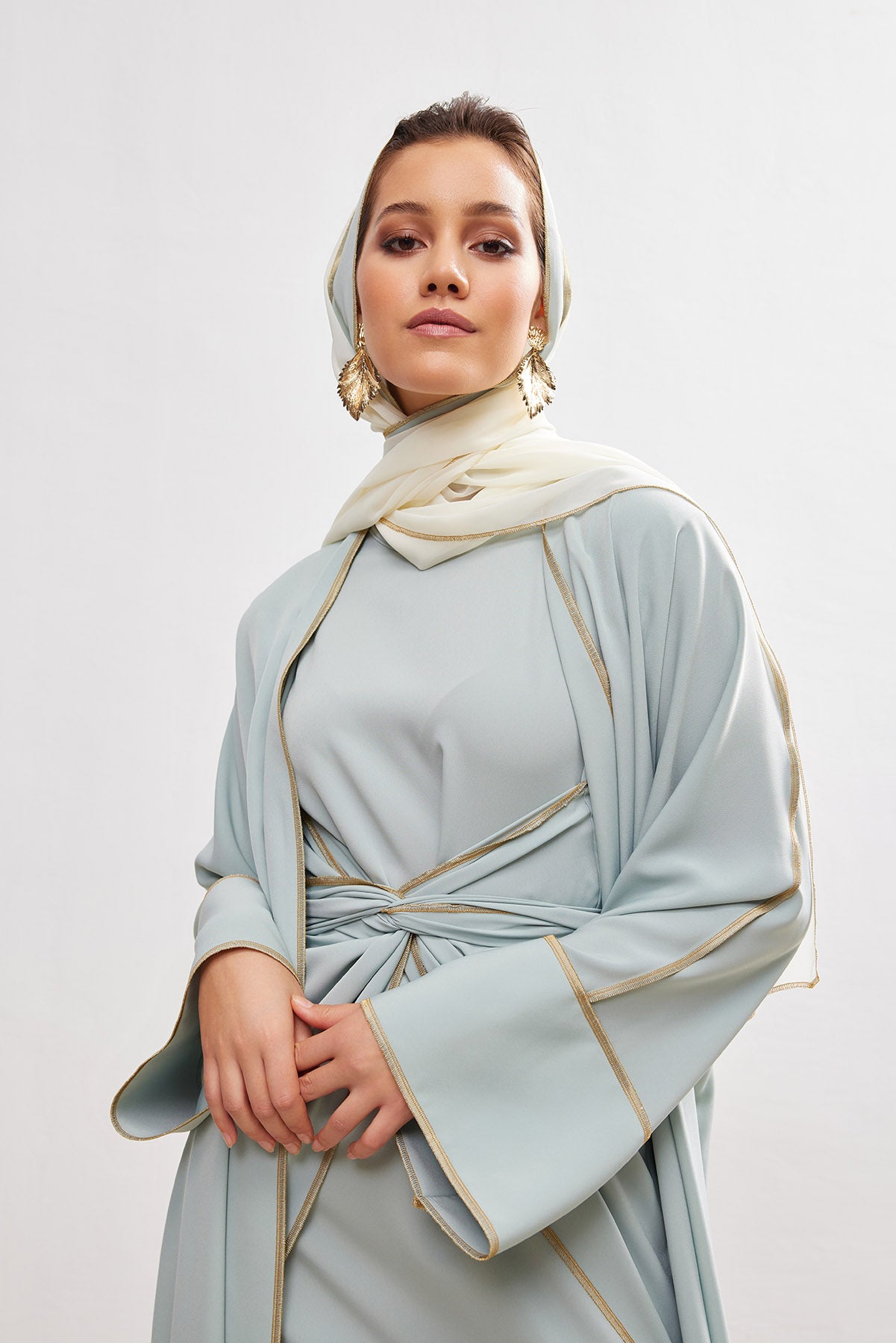 Gold Lined Mint Abaya and Dress Set