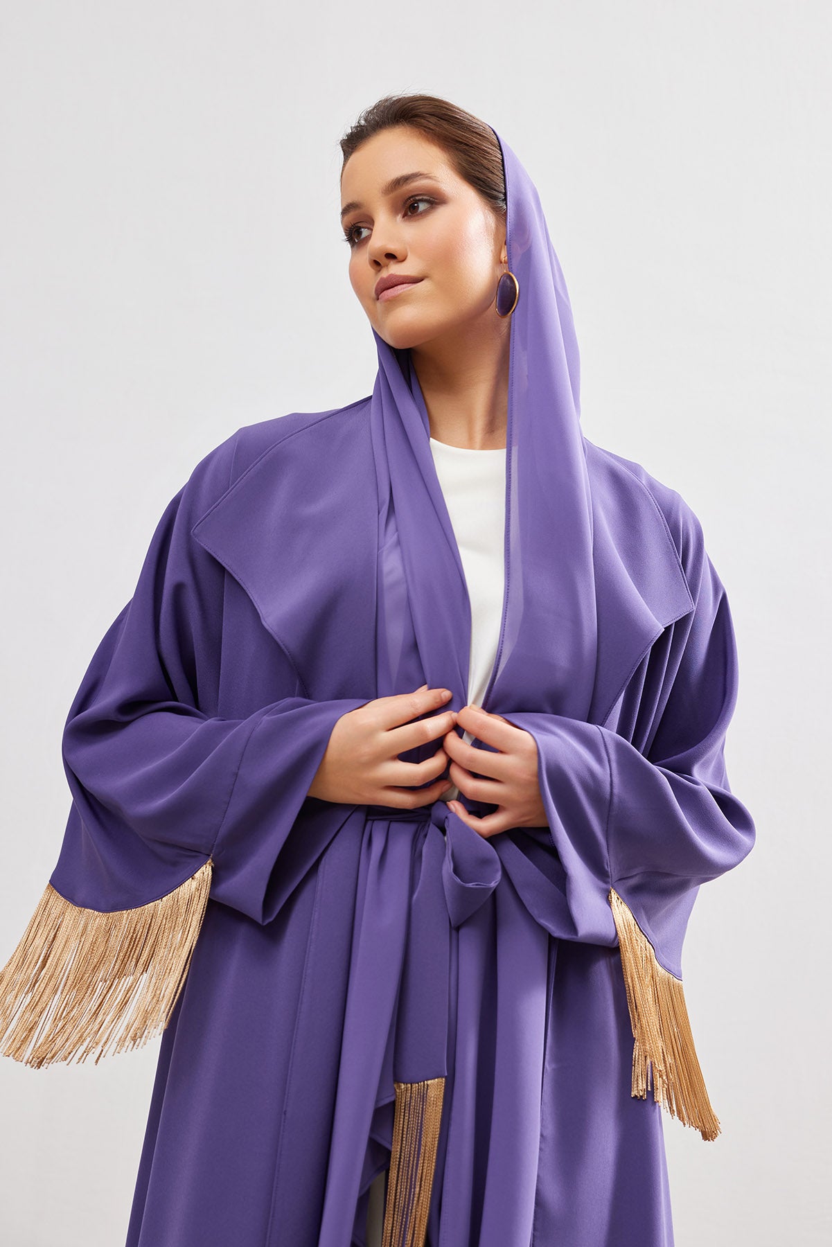 Lavender Gold Tassel Abaya