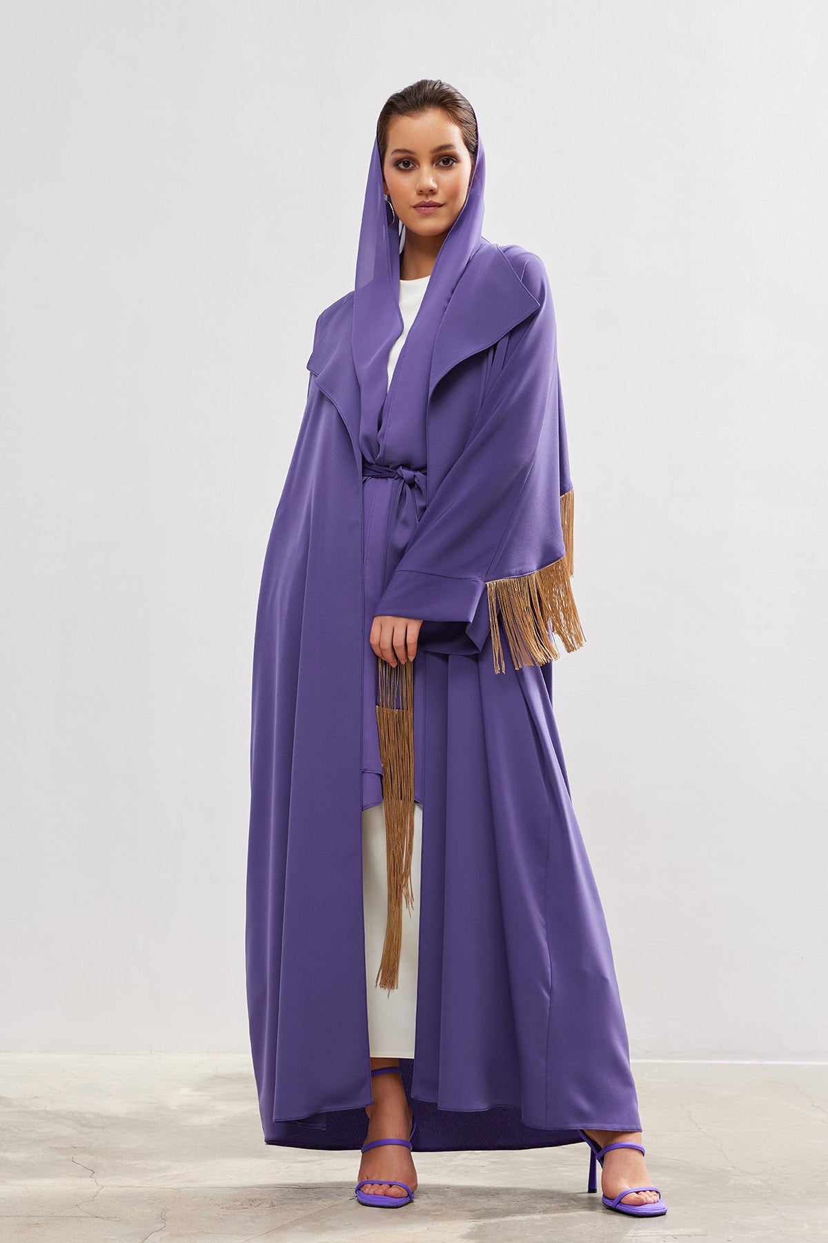 Lavender Gold Tassel Abaya