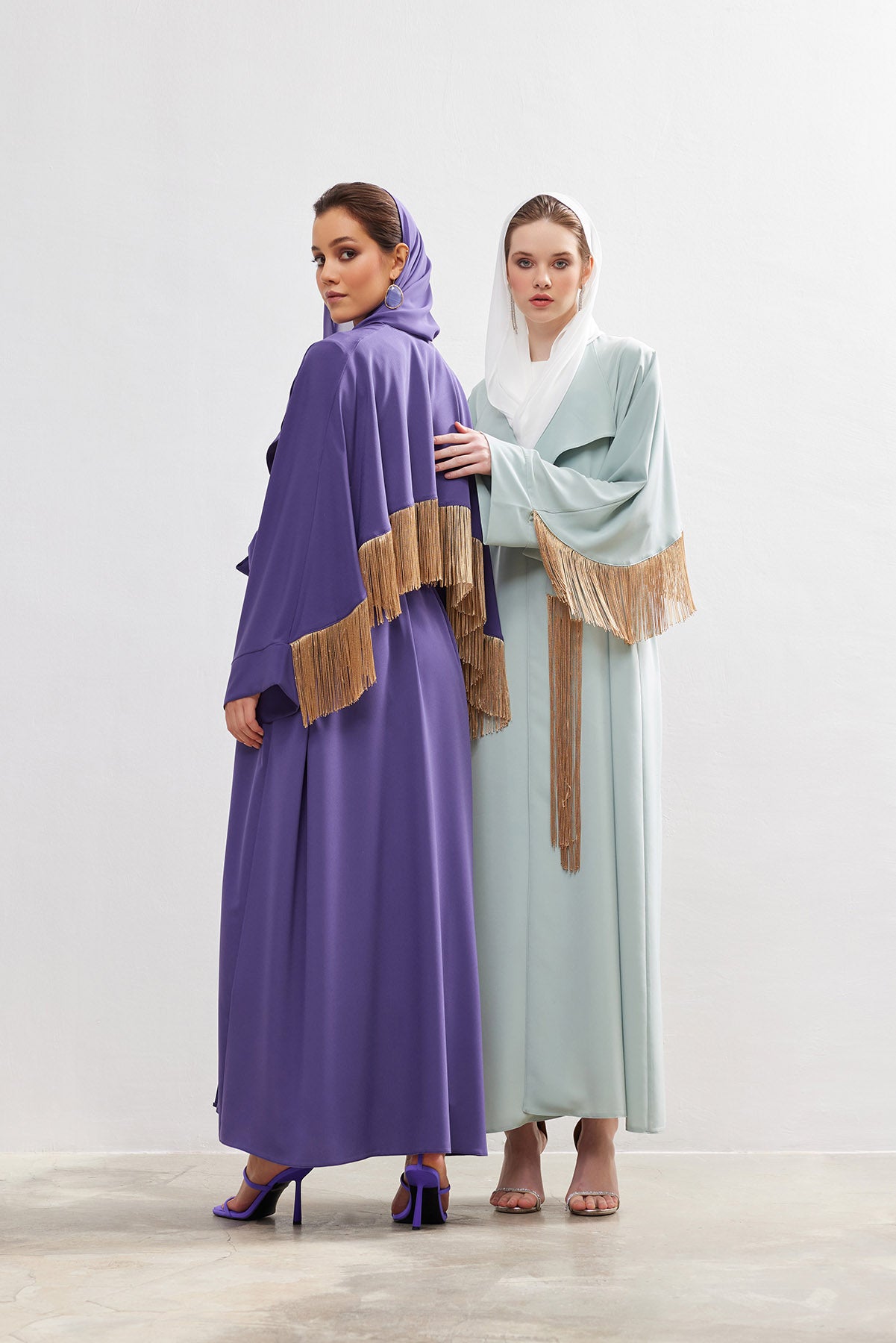 Lavender Gold Tassel Abaya