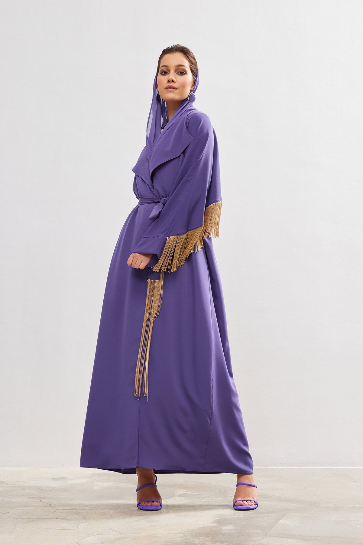 Lavender Gold Tassel Abaya