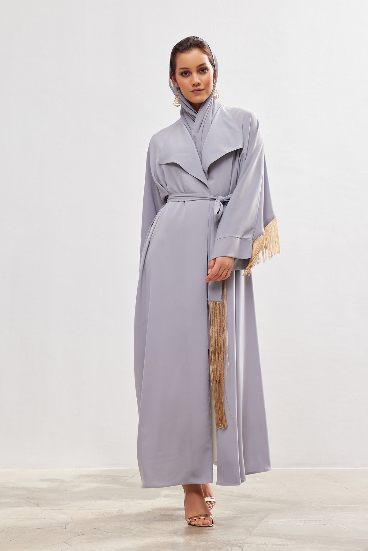 Grey Gold Tassel Abaya