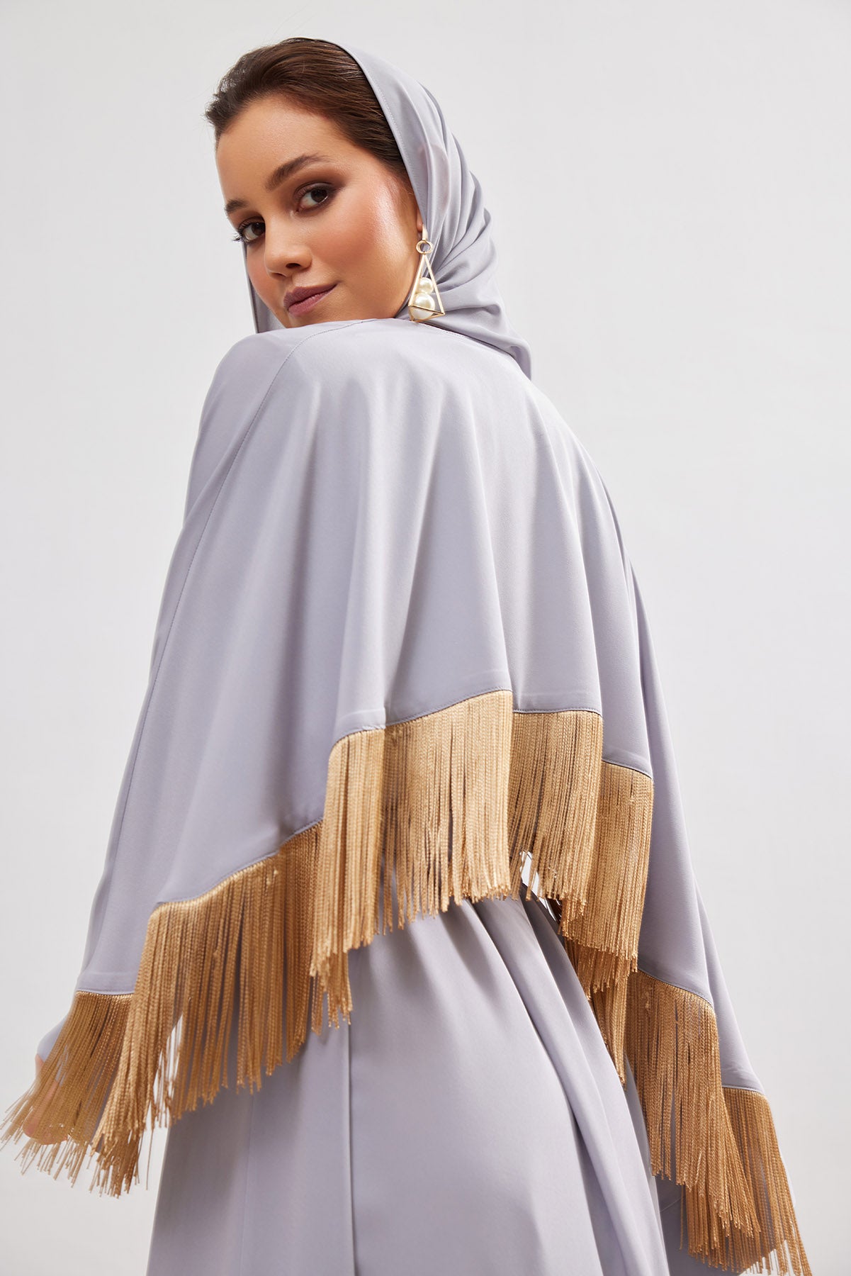 Grey Gold Tassel Abaya