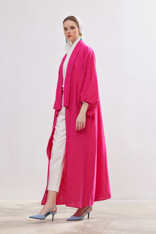 Natural Cotton Fucshia Abaya with Belt