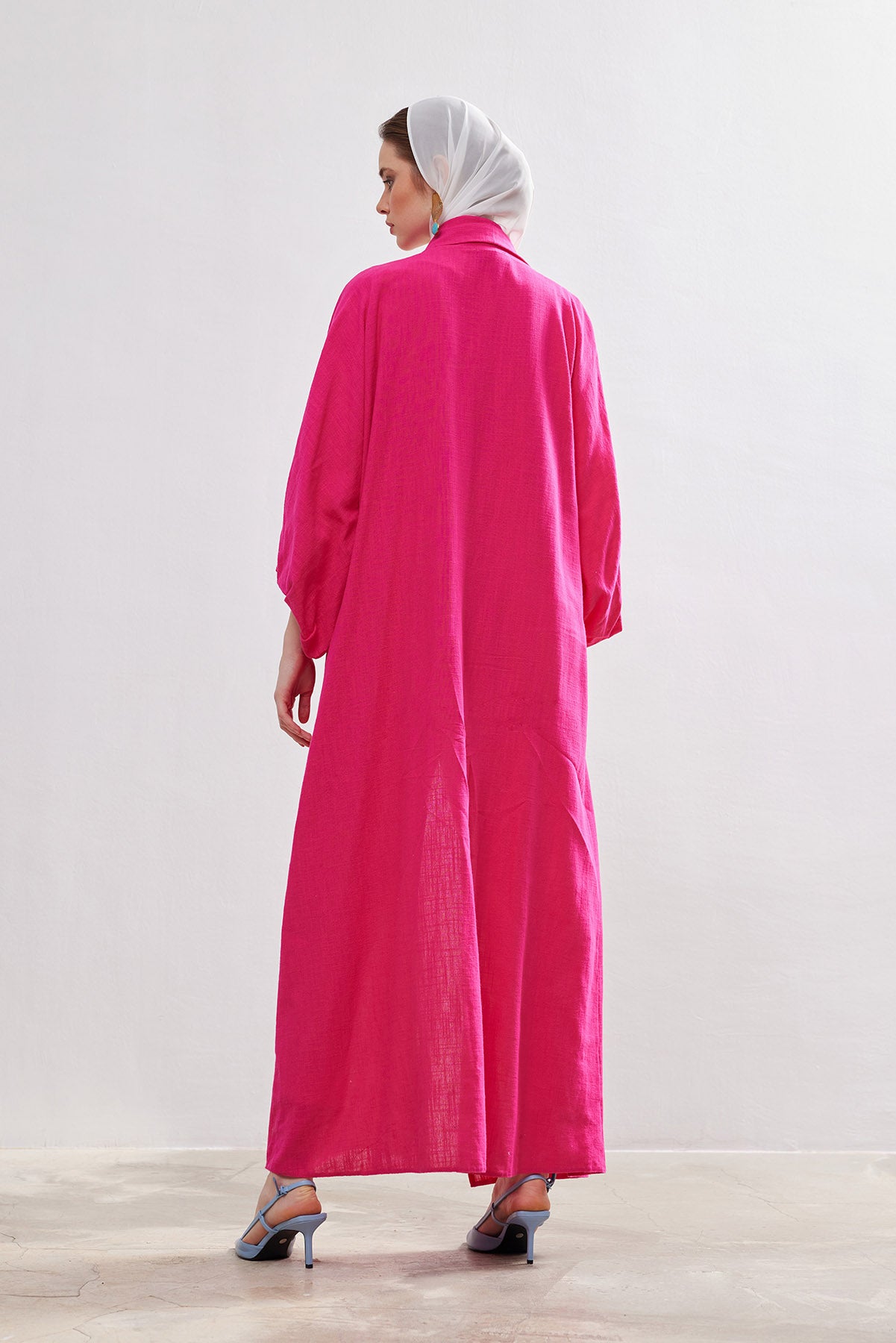 Natural Cotton Fucshia Abaya with Belt