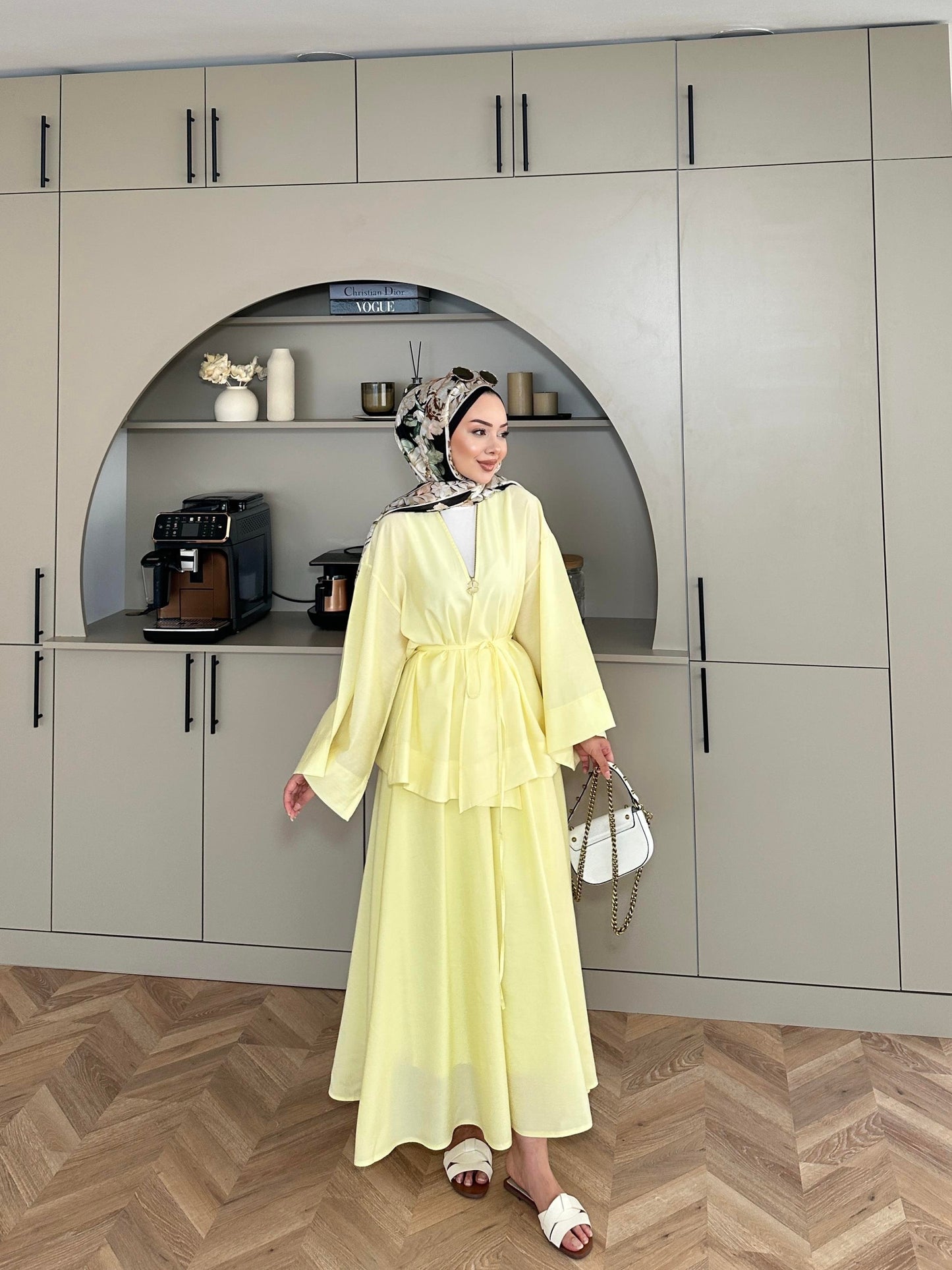 Yellow Modal Kimono and Skirt Set