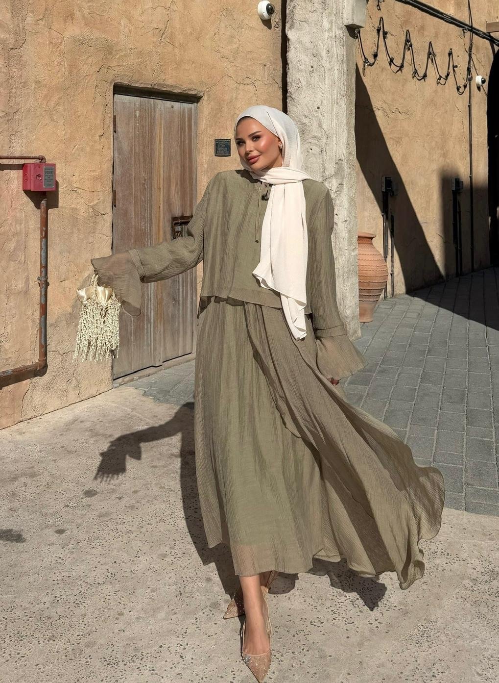 Aurora Flowy Skirt Set – Khaki