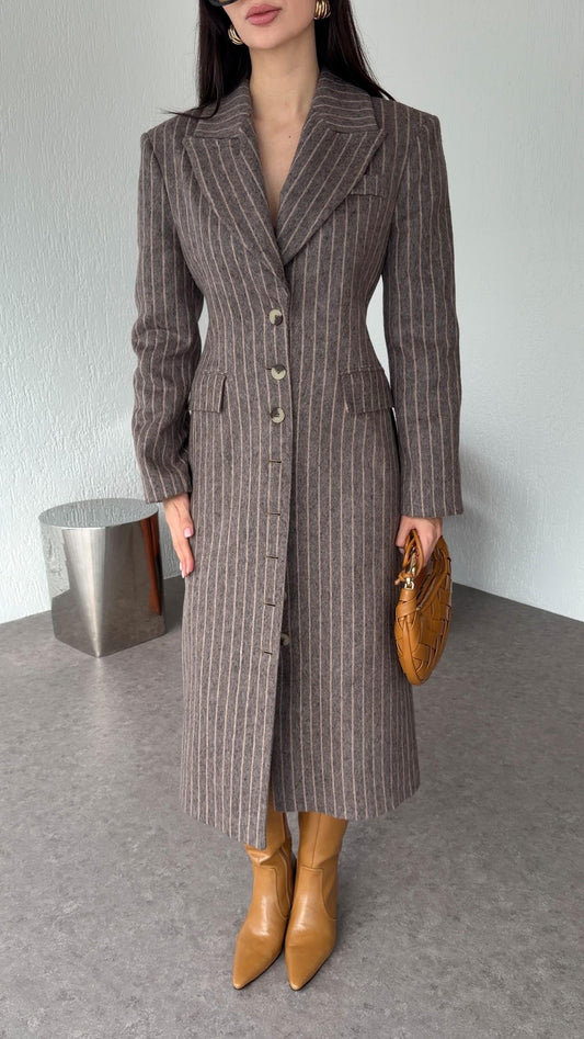 Premium Tailored Brown Wool-Blend Coat