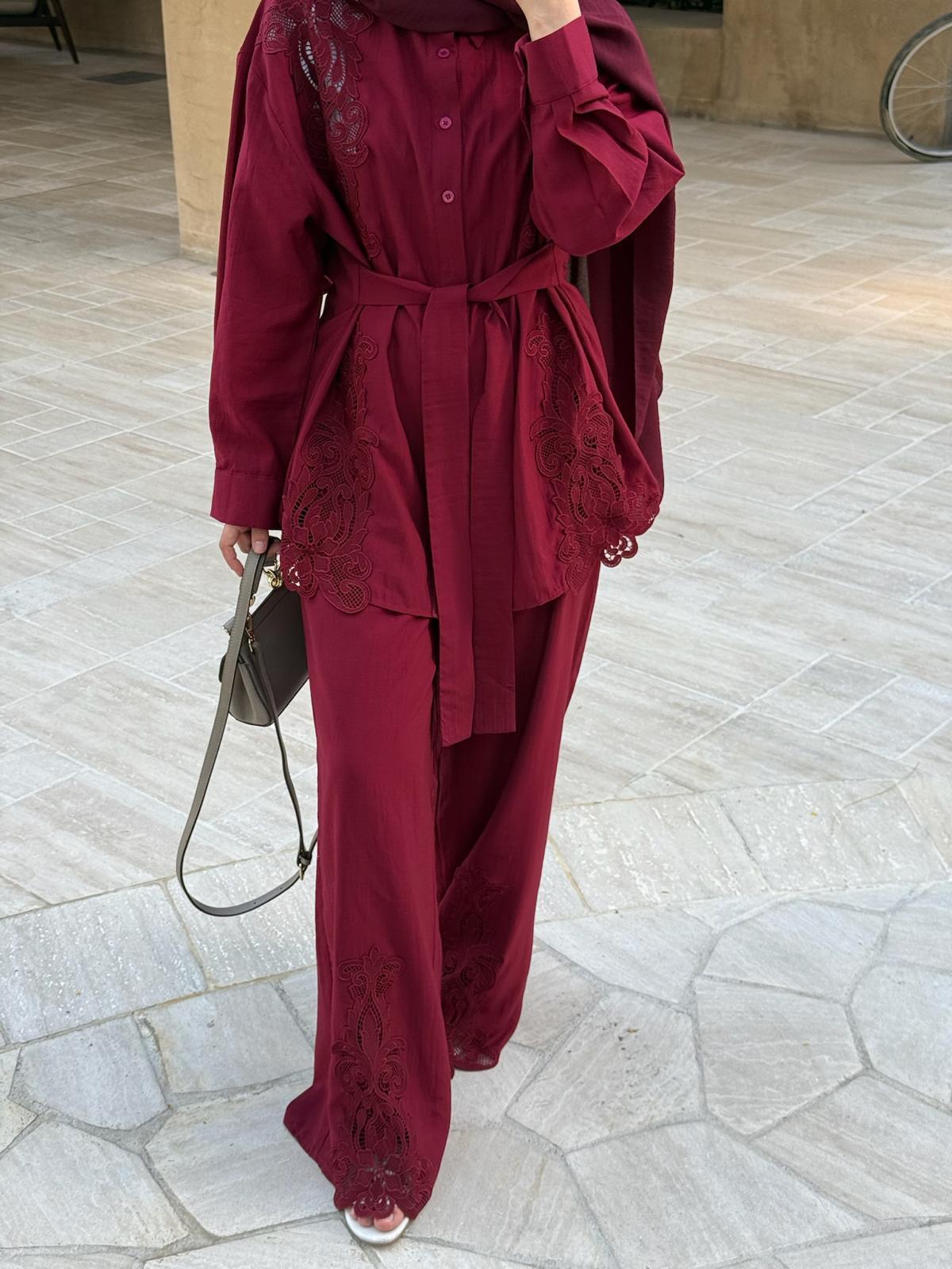 Lace Detailed Burgundy Co-Ord Set