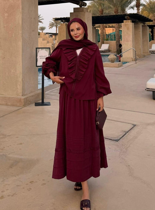 Dosha Skirt Set – Burgundy Colour Two-Piece Outfit