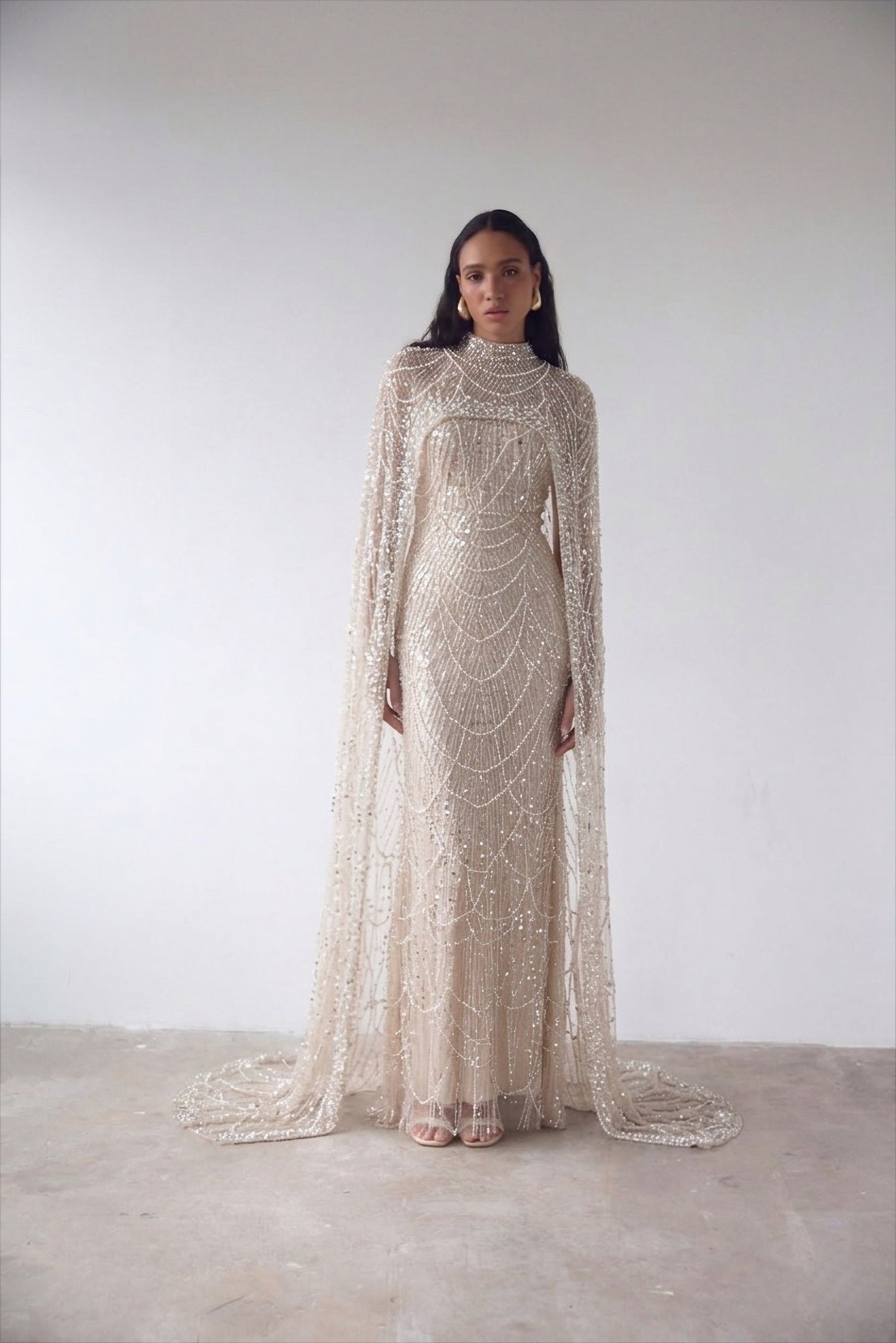 beaded modest dress Modest Sparkly Lilac Evening Dress with Long Beads SS786