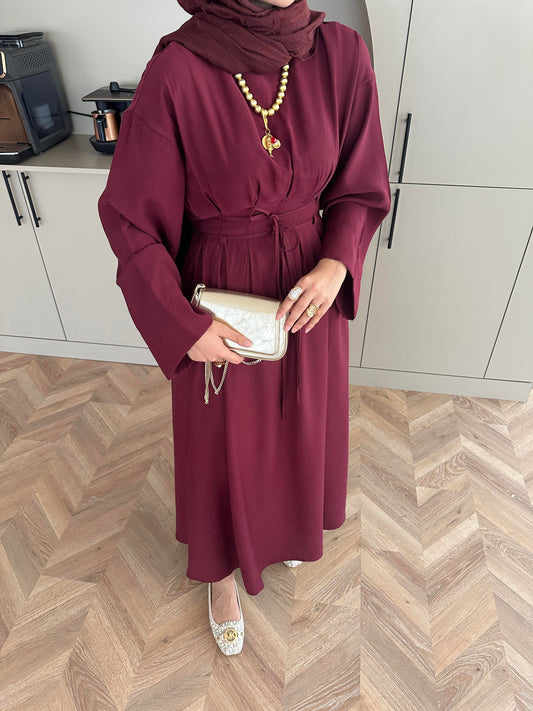 Fitted Waist Maxi Dress in Modal Fabric- Bordeux