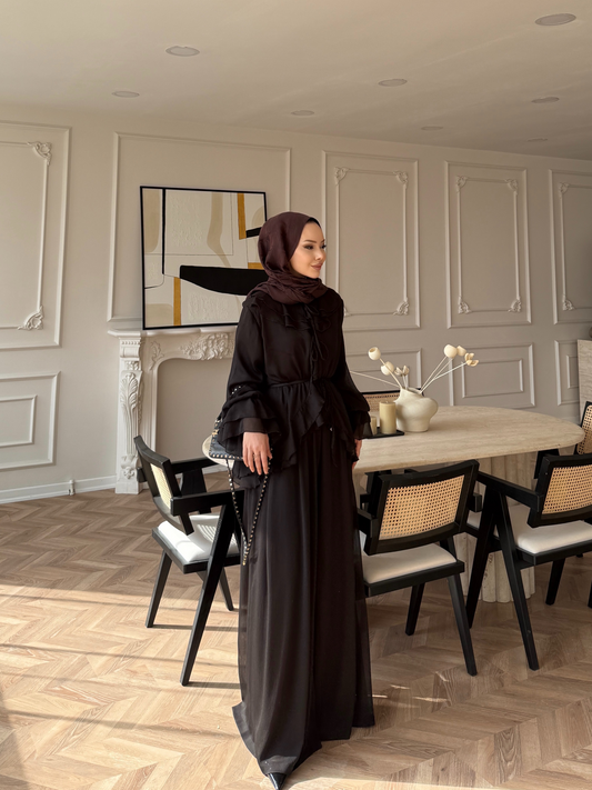 Ghalia Chiffon Two-Piece Set with Trousers – Bitter Brown