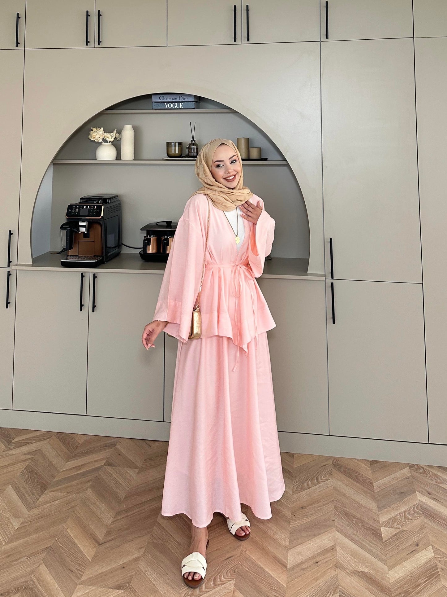 Pink Modal Kimono and Skirt Set