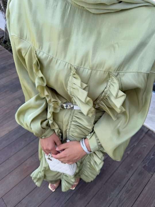 Layla Satin Lime Evening Dress with Ruffle Detail