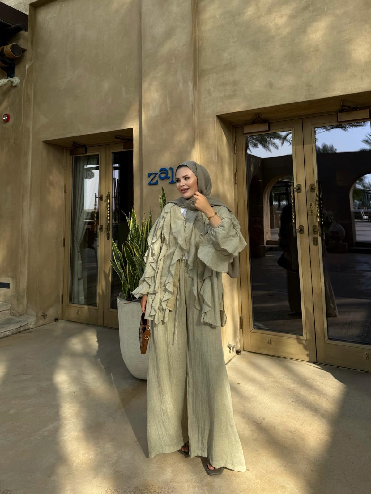 Kimono Style Top with Pants in Pistachio