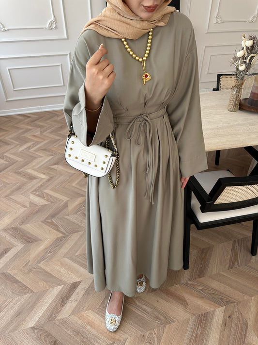 Fitted Waist Maxi Dress in Modal Fabric- Khaki