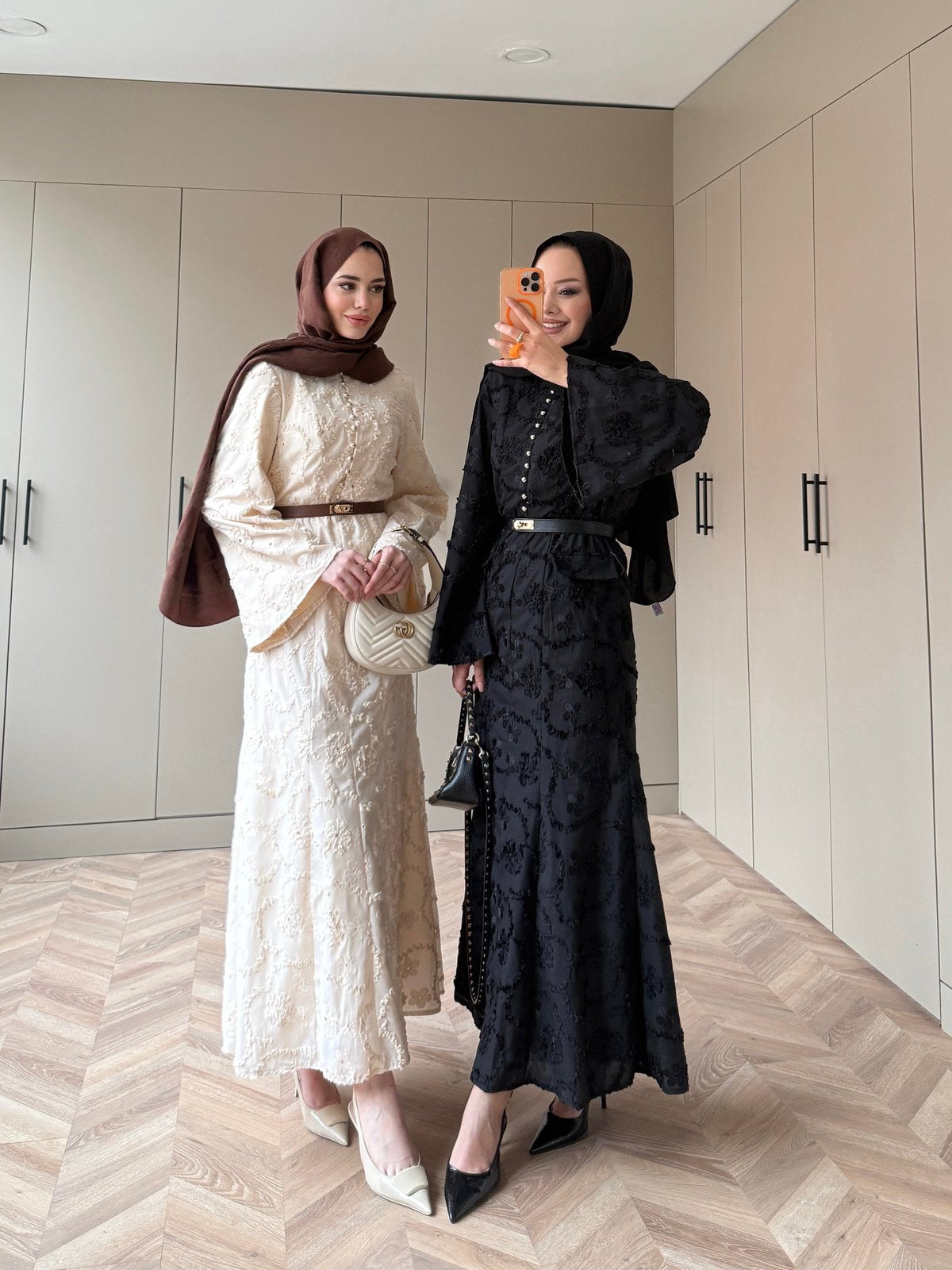 Guipure Lace Maxi Dress with Button Detail — Modest Formal Evening Wear