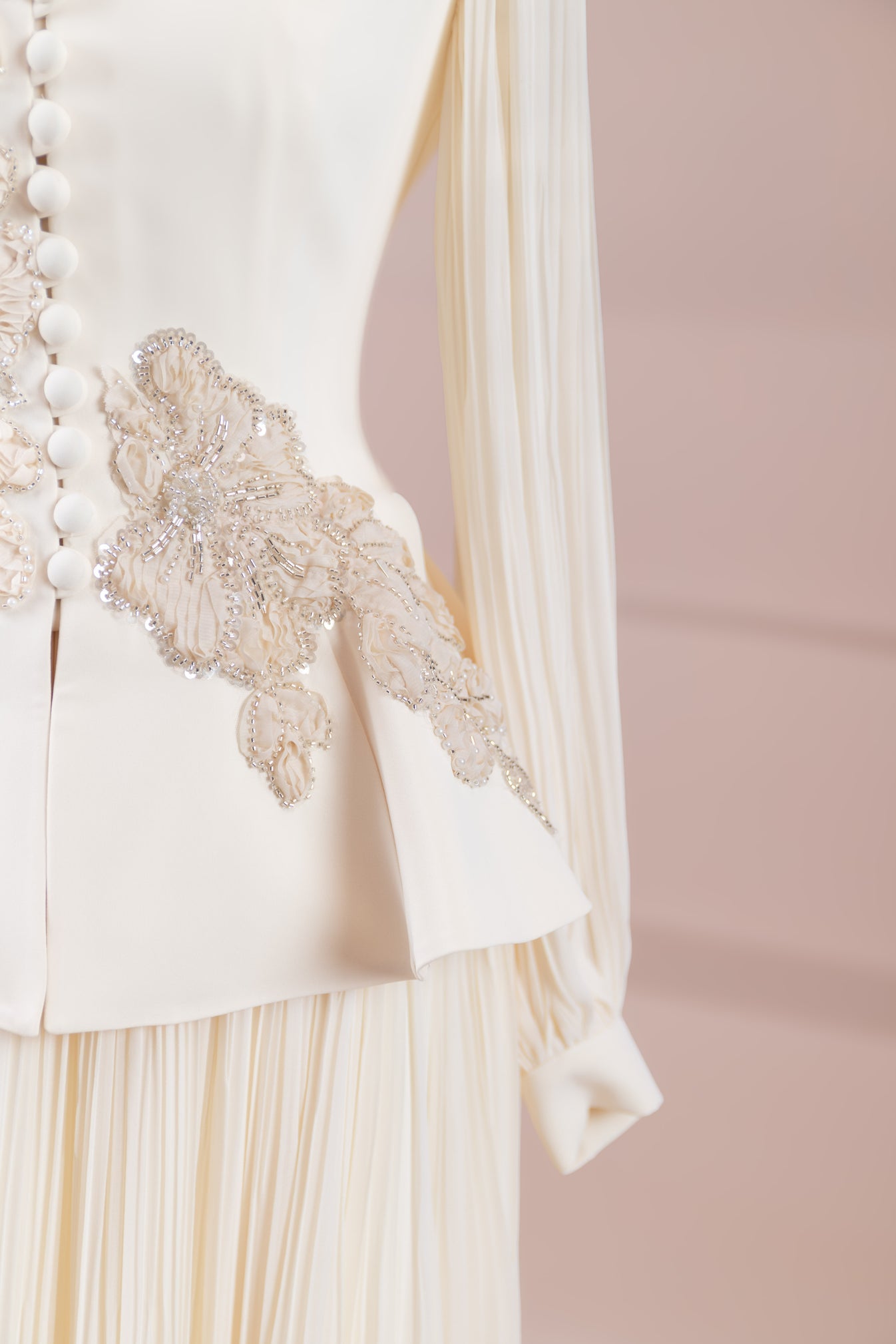 Limited Collection Peplum Jacket & Pleated Maxi Skirt Set – 3D Floral Embroidered Evening Ensemble