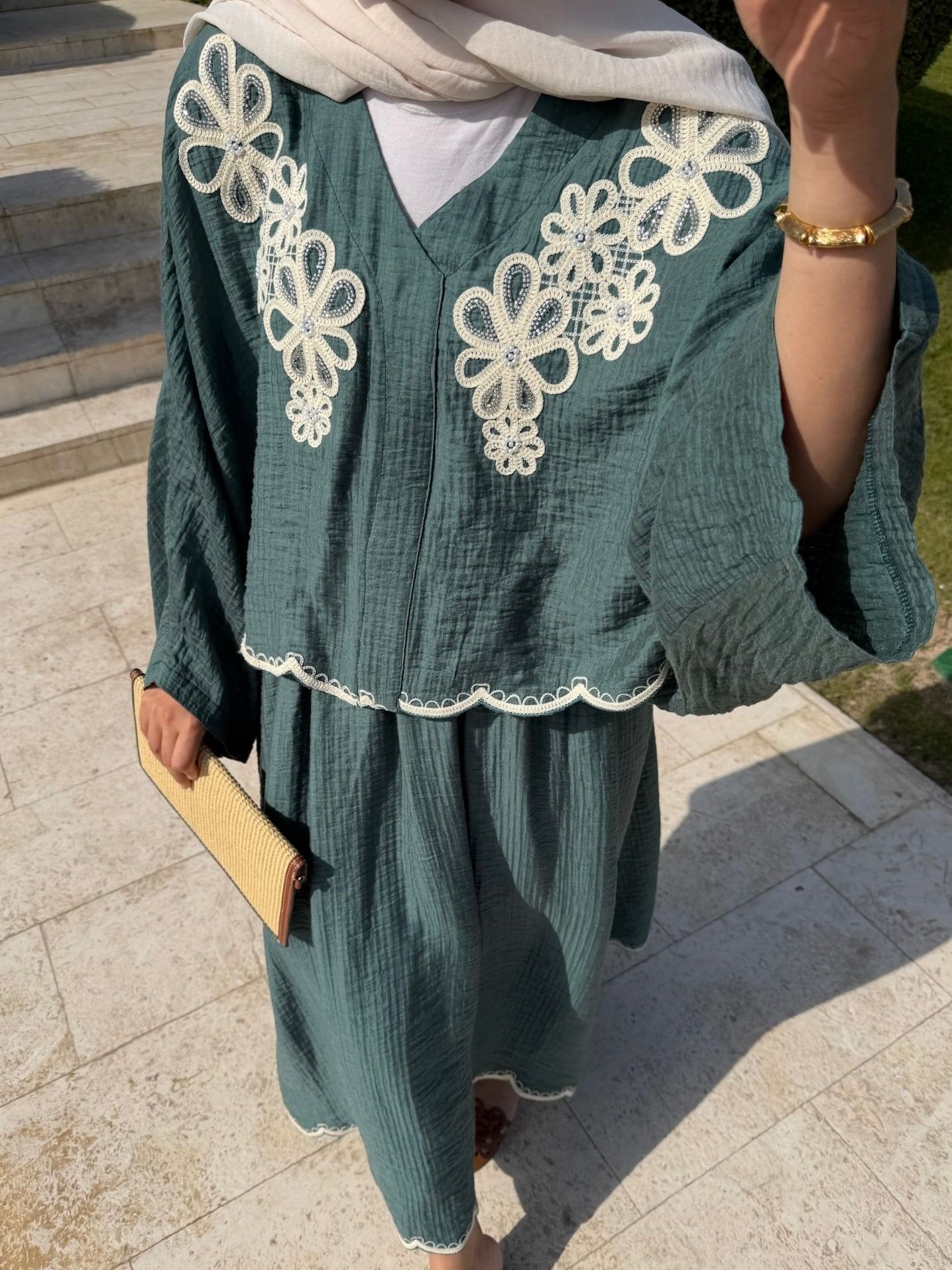 Lace Detailed Skirt Set - Green