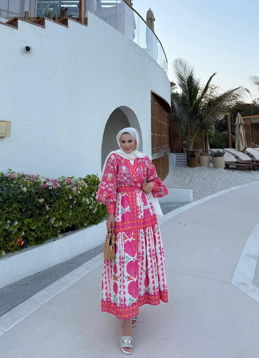 African Print Kimono & Skirt Set – Pink