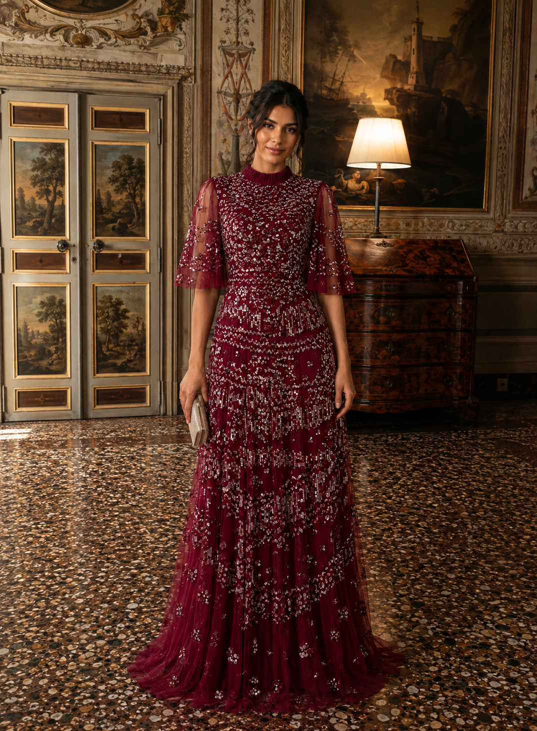 Couture Inaya Evening Dress - Burgundy