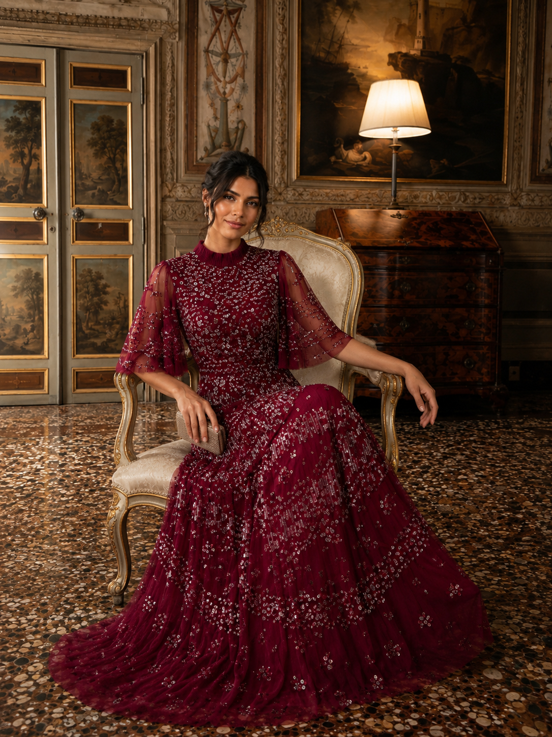 Couture Inaya Evening Dress - Burgundy