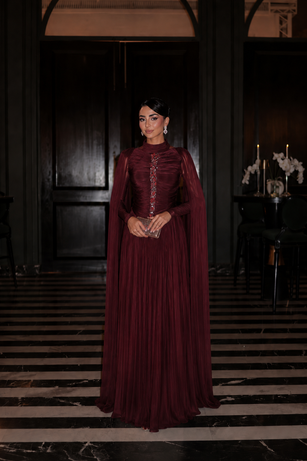 Mona Evening Dress - Burgundy