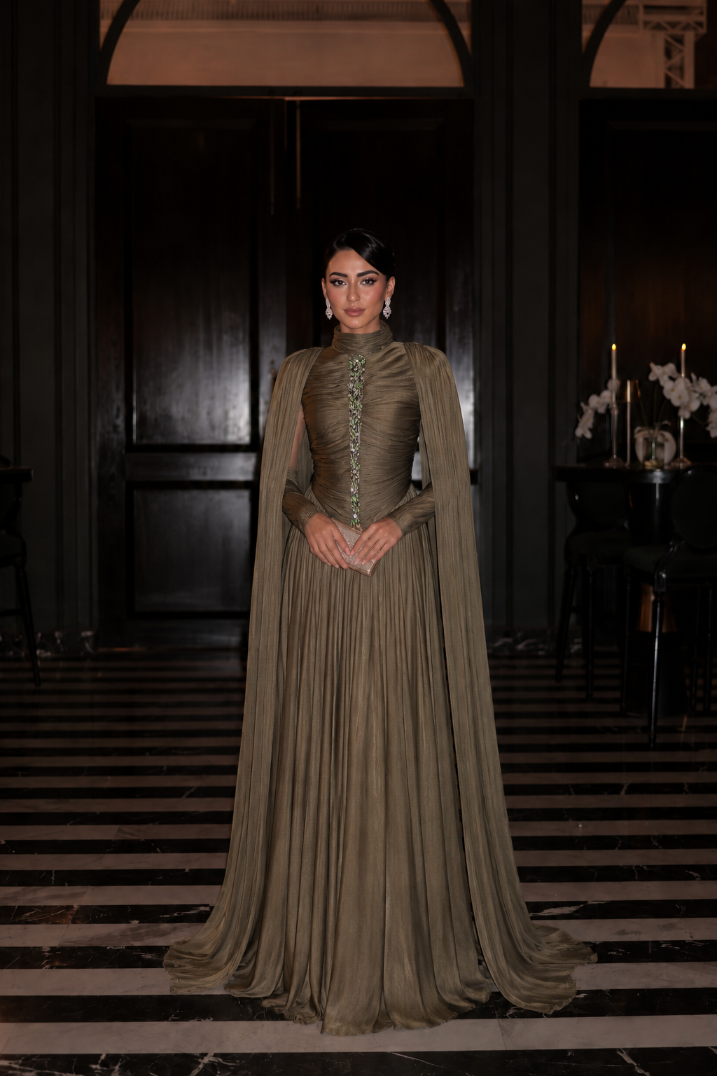 Mona Evening Dress - Khaki